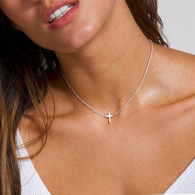 VIROMY Gold Cross Necklace for Women 14K Gold Plated Cute Sidways Cross Pendant Choker Necklaces Simple Trendy Everyday Jewelry for Women - Image 2